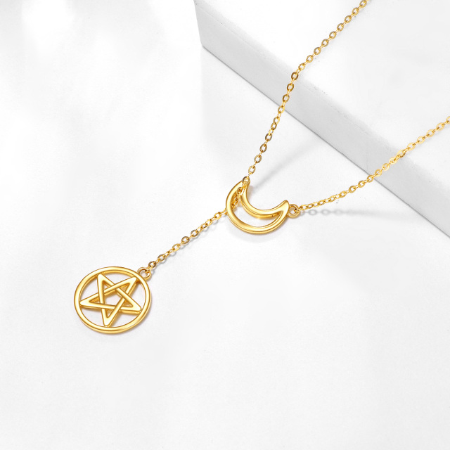 14K Gold Mond & Pentagramm Verstellbare Y-Halskette-2