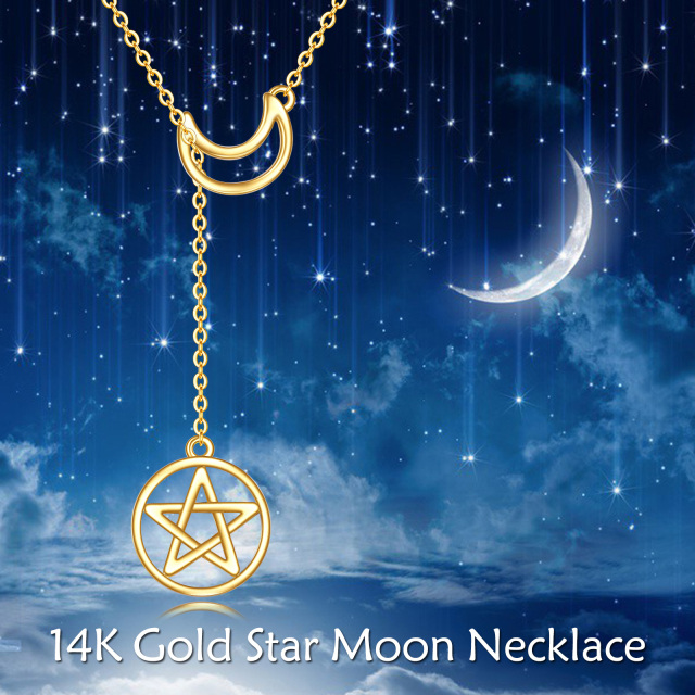 Lua de ouro 14k e pentagrama pentagrama ajustável em Y colar joias para mulheres-5