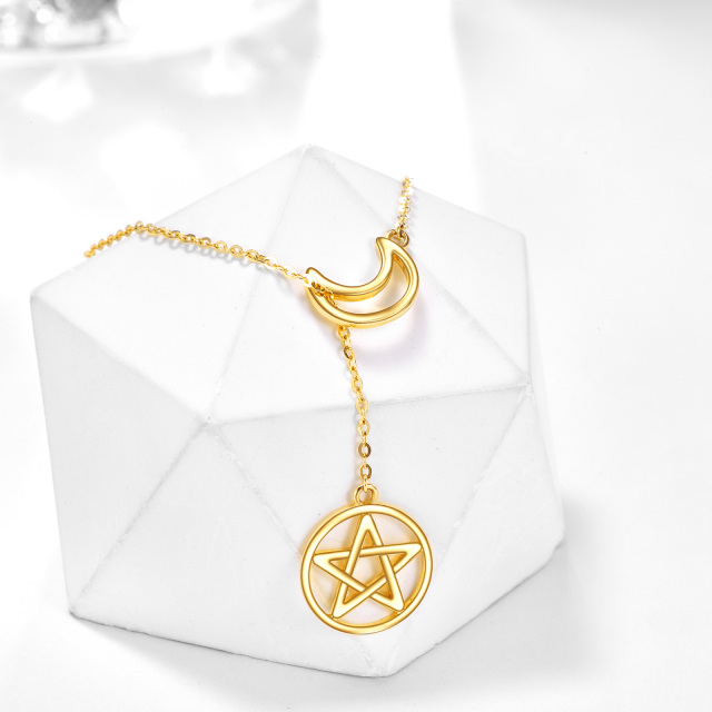 Collier en Y ajustable en or 14K avec lune et pentagramme-3