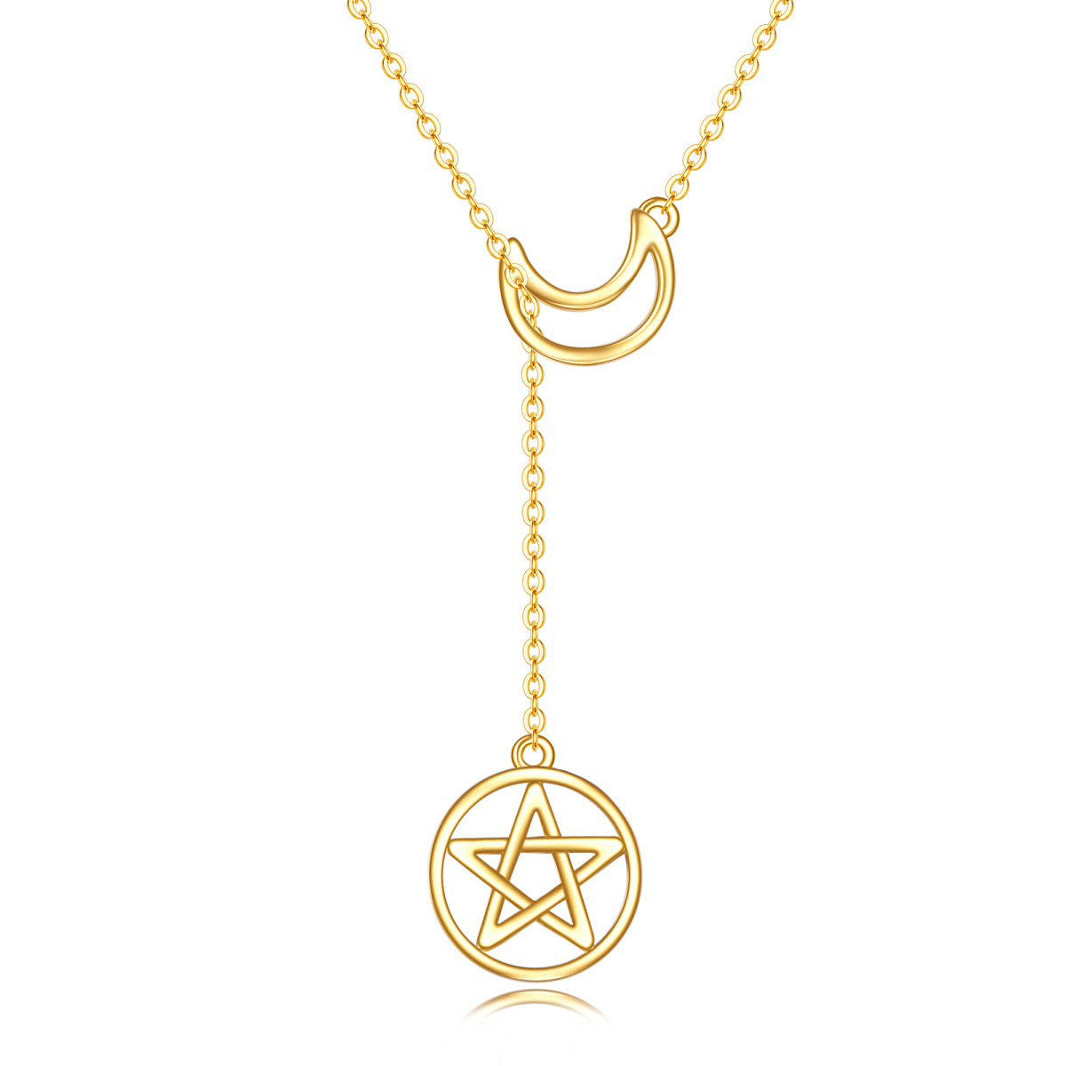 Collier en Y ajustable en or 14K avec lune et pentagramme-1