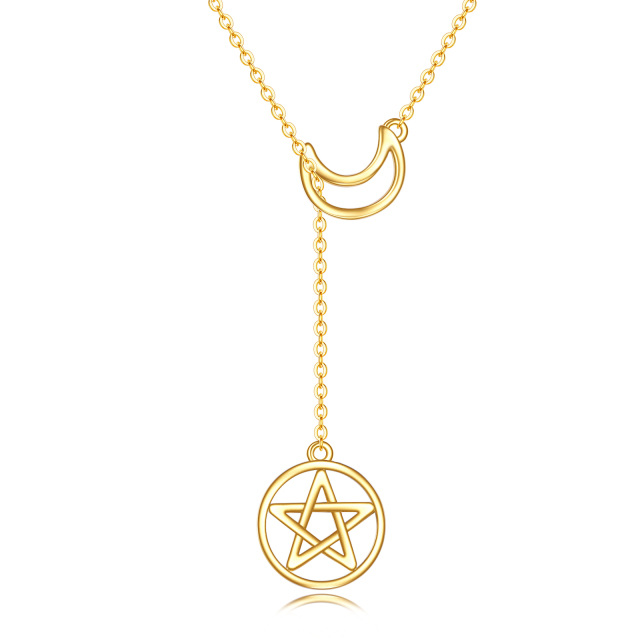 14K Gold Mond & Pentagramm Verstellbare Y-Halskette-0