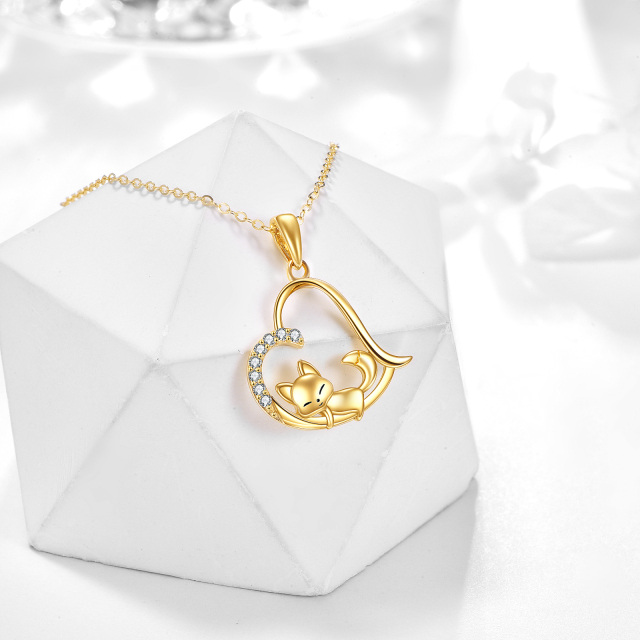 14K Gold Cubic Zirconia Fox & Heart Pendant Necklace-2