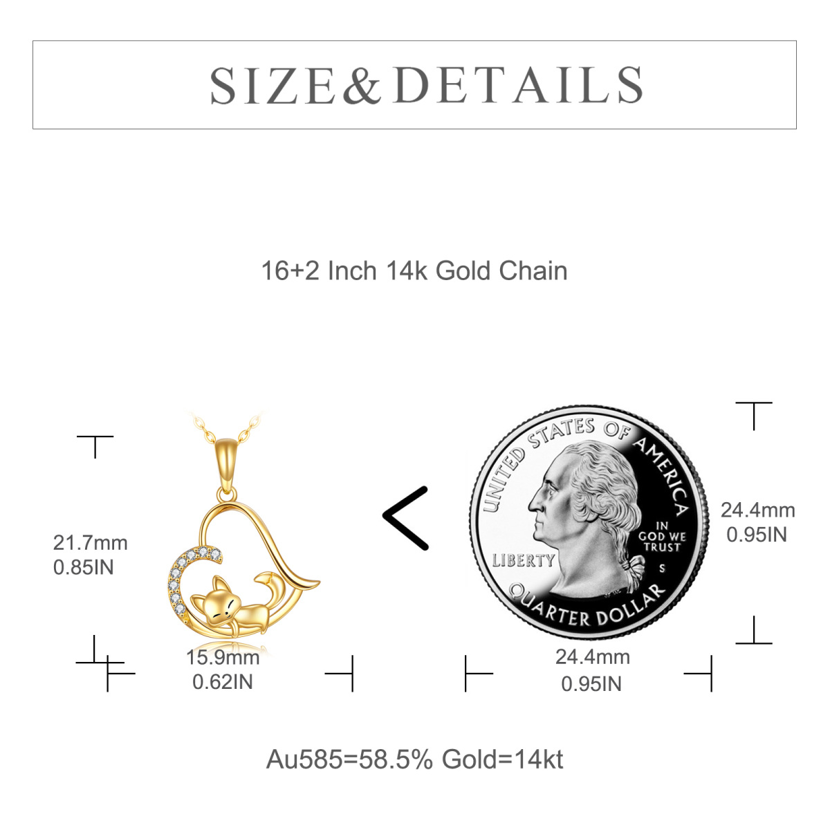 14K Gold Cubic Zirkonia Fuchs & Herz Anhänger Halskette-5