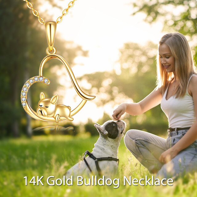 Colar com pingente de coração de cachorro com zircônia cúbica em ouro 14K-4