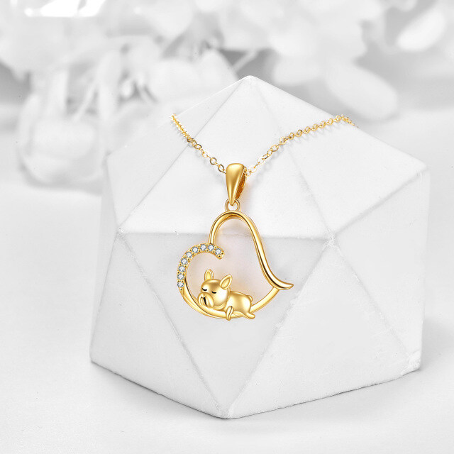 14K Gold Cubic Zirconia Dog & Heart Pendant Necklace-2