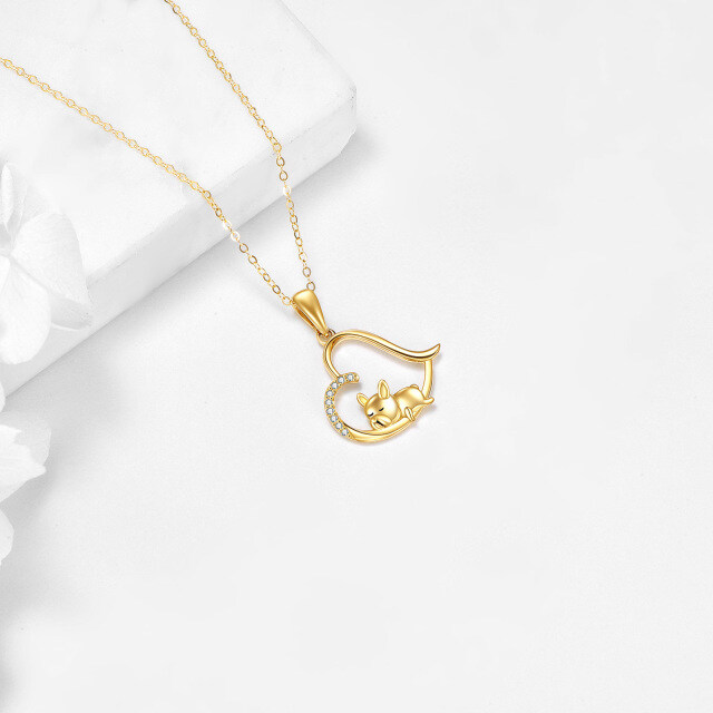 14K Gold Cubic Zirconia Dog & Heart Pendant Necklace-3