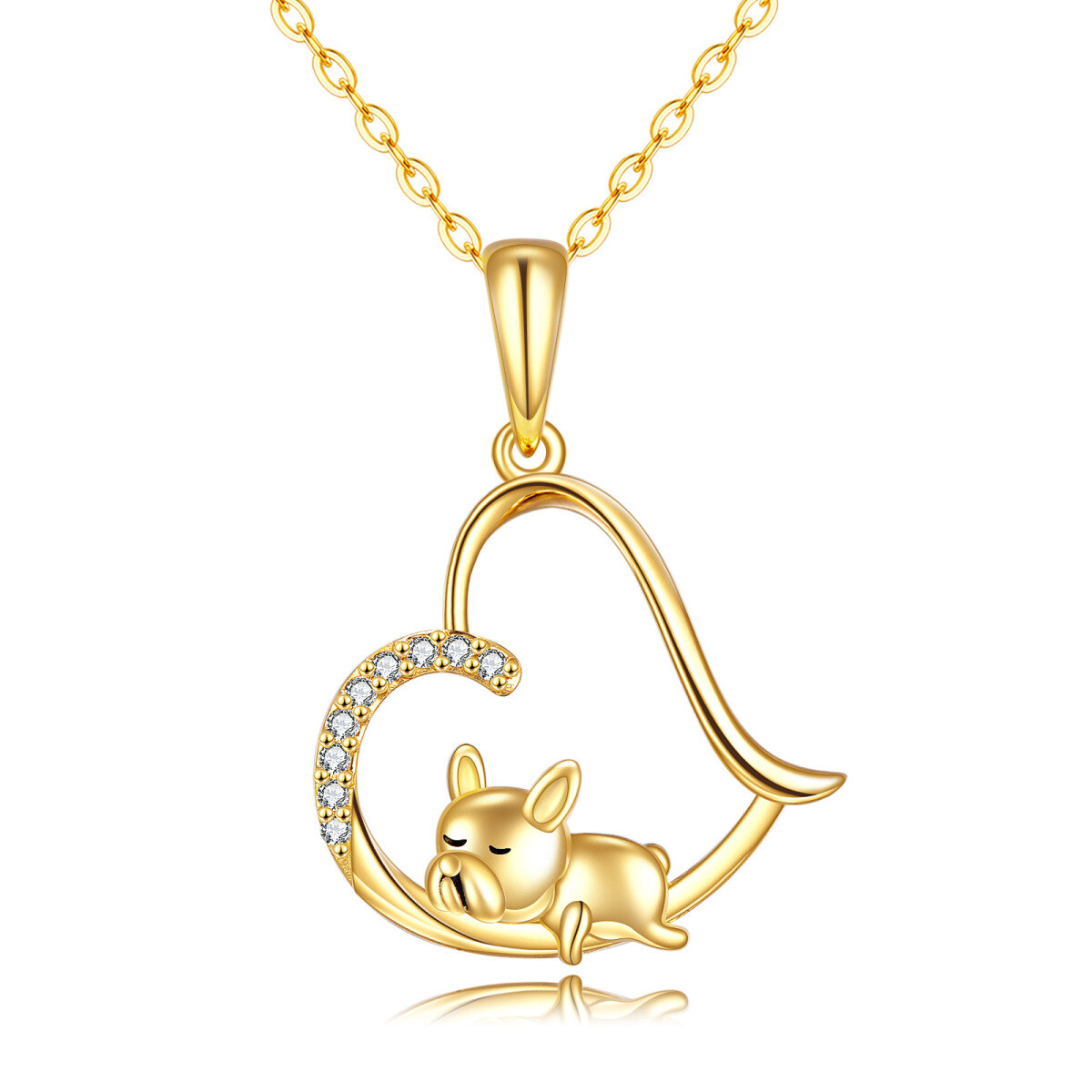 14K Gold Cubic Zirconia Dog & Heart Pendant Necklace-1