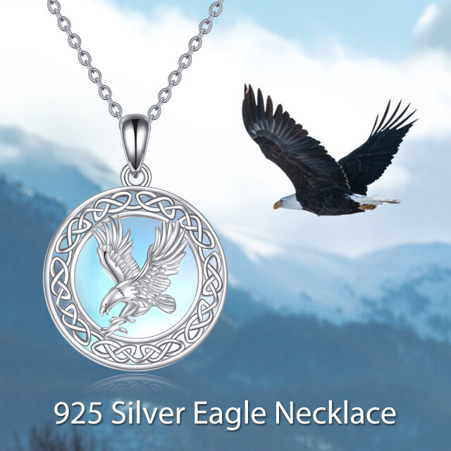 Sterling Silver Round Moonstone Eagle & Celtic Knot Pendant Necklace-4
