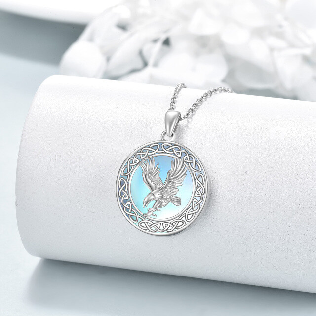 Sterling Silver Round Moonstone Eagle & Celtic Knot Pendant Necklace-2