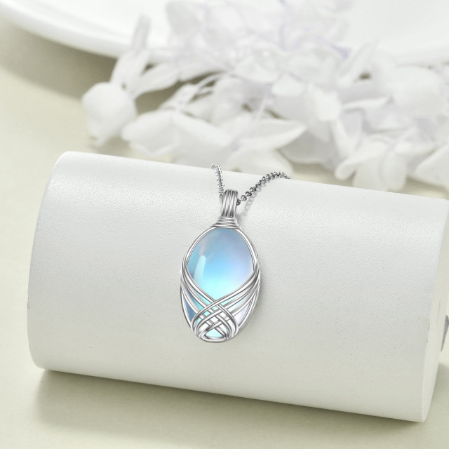 Sterling Silver Moonstone Round Pendant Necklace-2