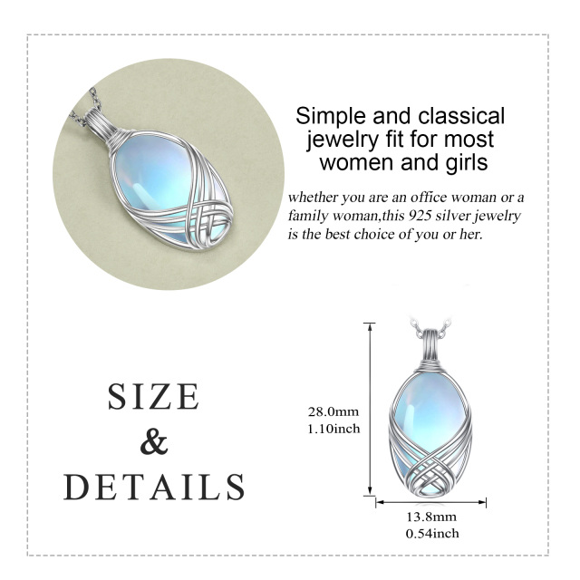 Sterling Silver Moonstone Round Pendant Necklace-3