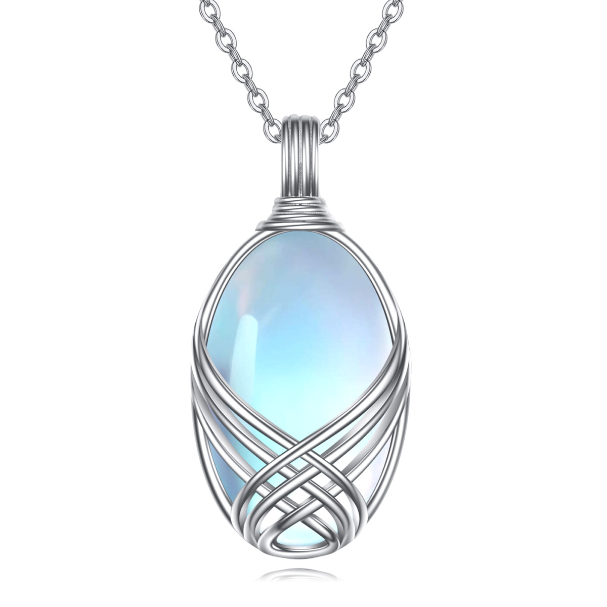 Sterling Silver Moonstone Round Pendant Necklace-1