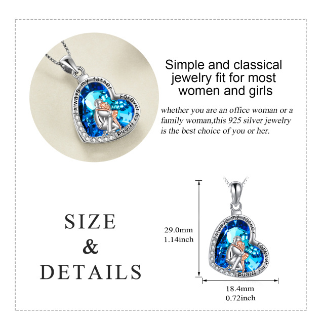 Sterling Silver Two-tone Heart Shaped Father & Daughter Blue Heart Crystal Pendant Necklace for Daughter-4