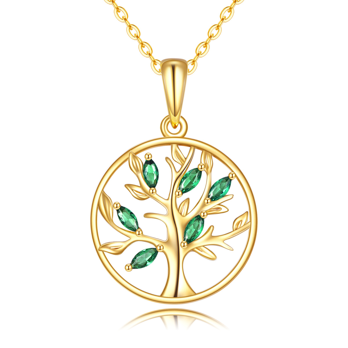 Collier pendentif arbre de vie en or 14K à zircon cubique ovale-1