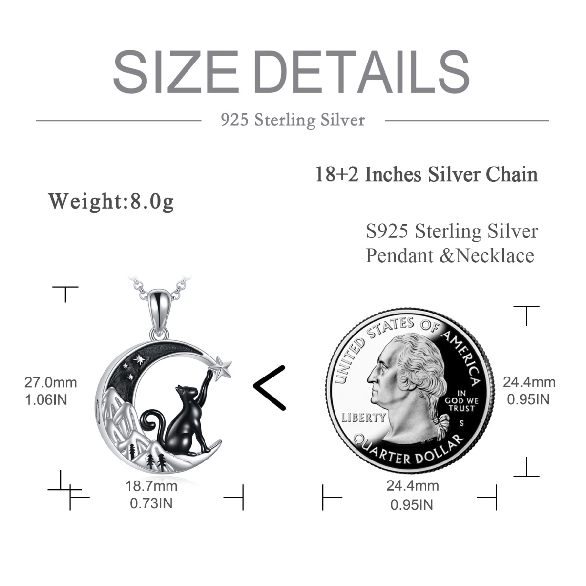 Sterling Silver Two-tone Cat Moon & Star Mountains Urn Necklace for Ashes-6