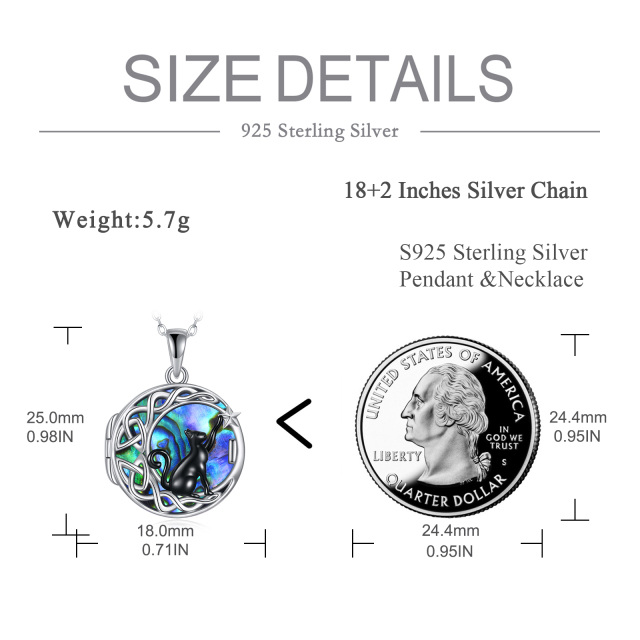 Sterling Silver Two-tone Circular Shaped Abalone Shellfish Cat Personalized Photo Locket Necklace-4