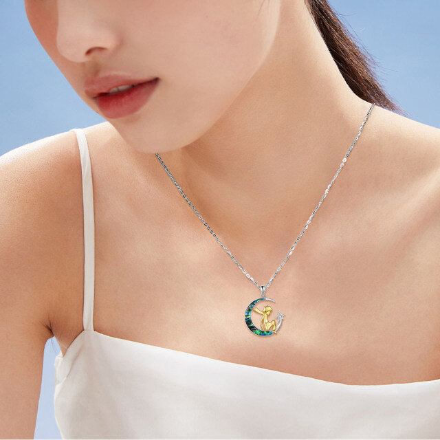 Sterling Silver Two-tone Abalone Shellfish & Cubic Zirconia Moon & Star Pendant Necklace-1
