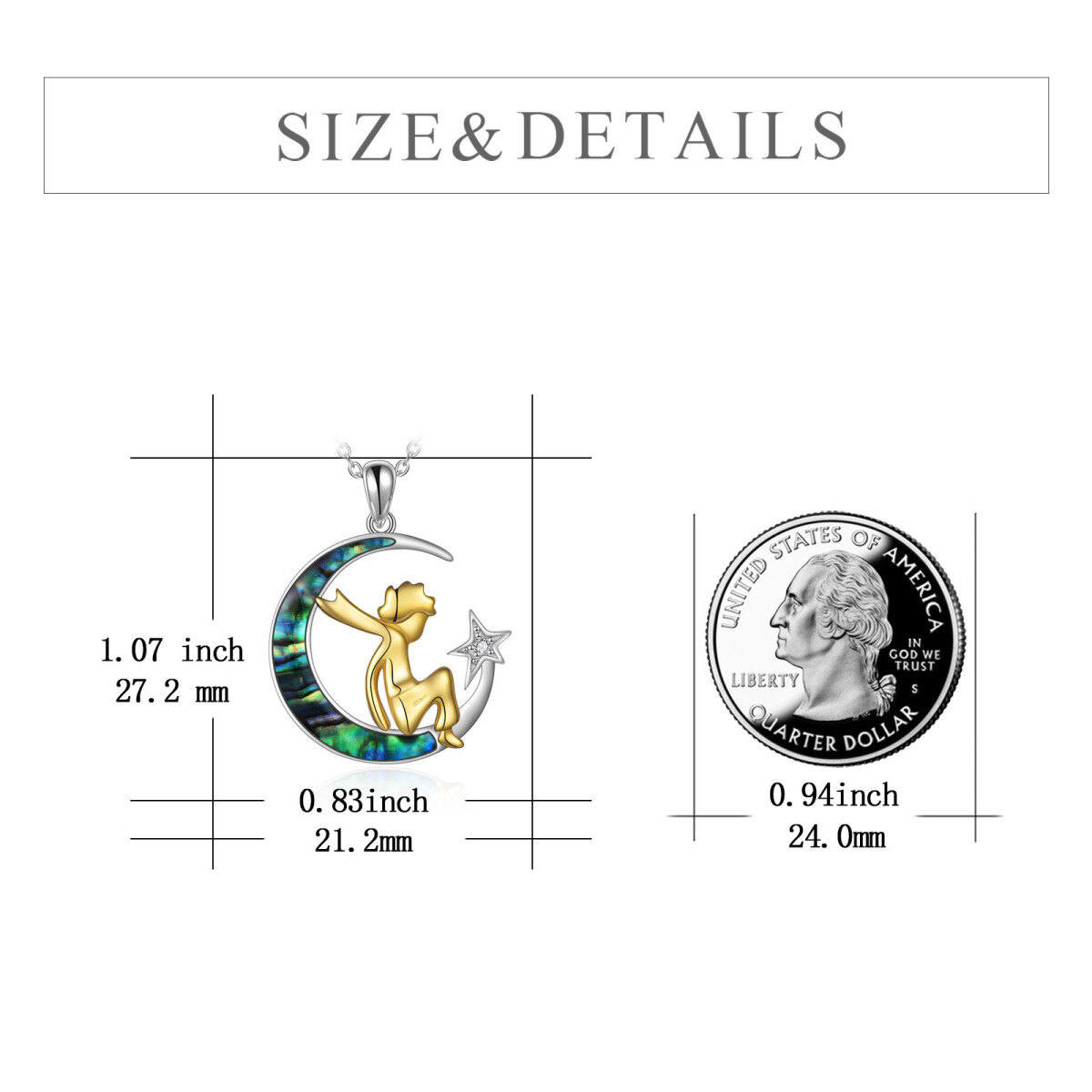 Sterling Silber zweifarbig Abalone Muscheln & Cubic Zirkonia Mond & Stern Anhänger Halsket-5