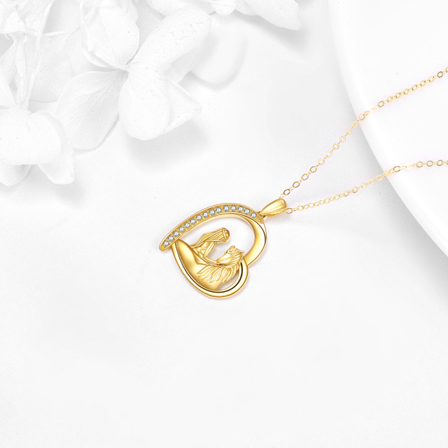 14K Gold Cubic Zirconia Girl & Horse Heart Pendant Necklace-3