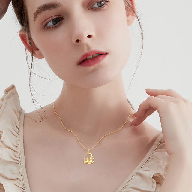 14K Gold Cubic Zirconia Girl & Horse Heart Pendant Necklace-2