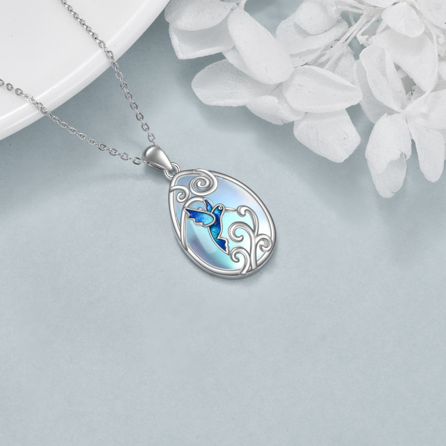 Sterling Silver Moonstone & Crystal Hummingbird Pendant Necklace-2