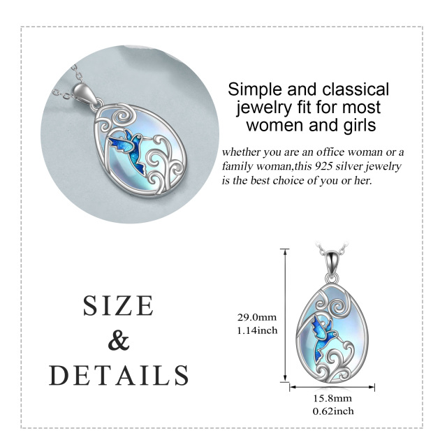 Sterling Silver Moonstone & Crystal Hummingbird Pendant Necklace-4