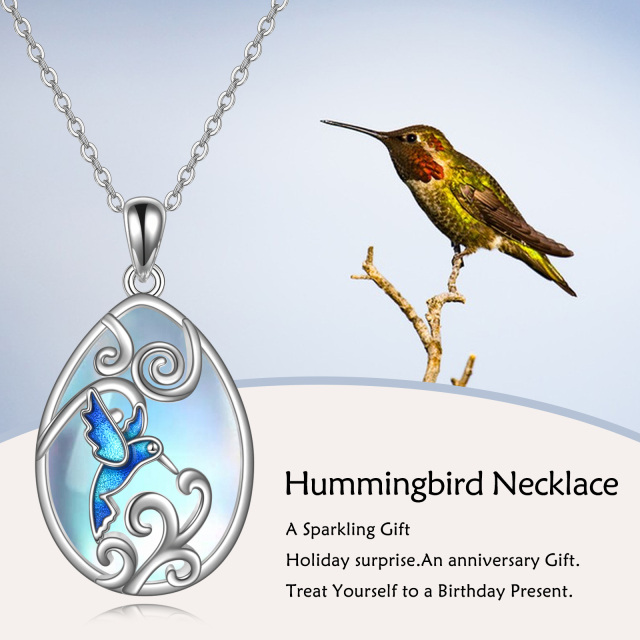 Sterling Silver Moonstone & Crystal Hummingbird Pendant Necklace-5