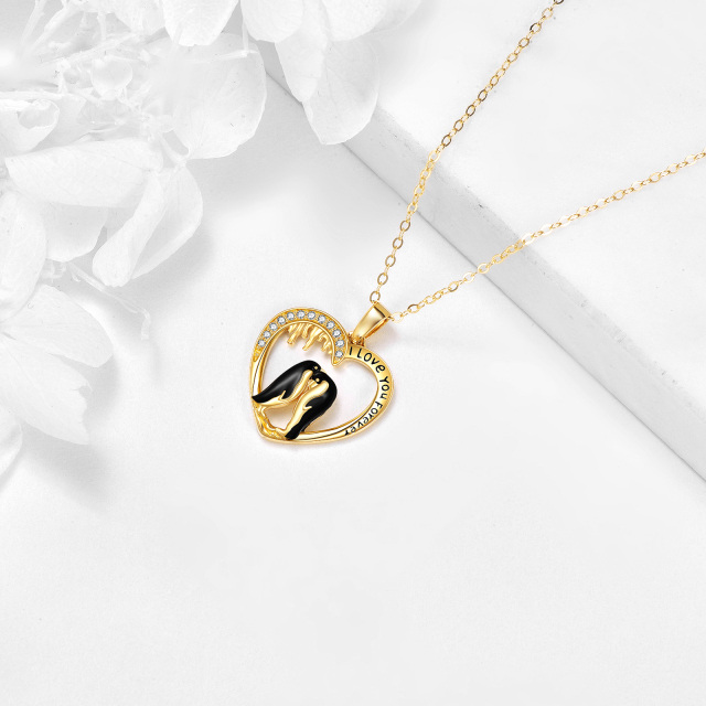 14K Gold Cubic Zirconia Penguin Lover & Heart Pendant Necklace-3