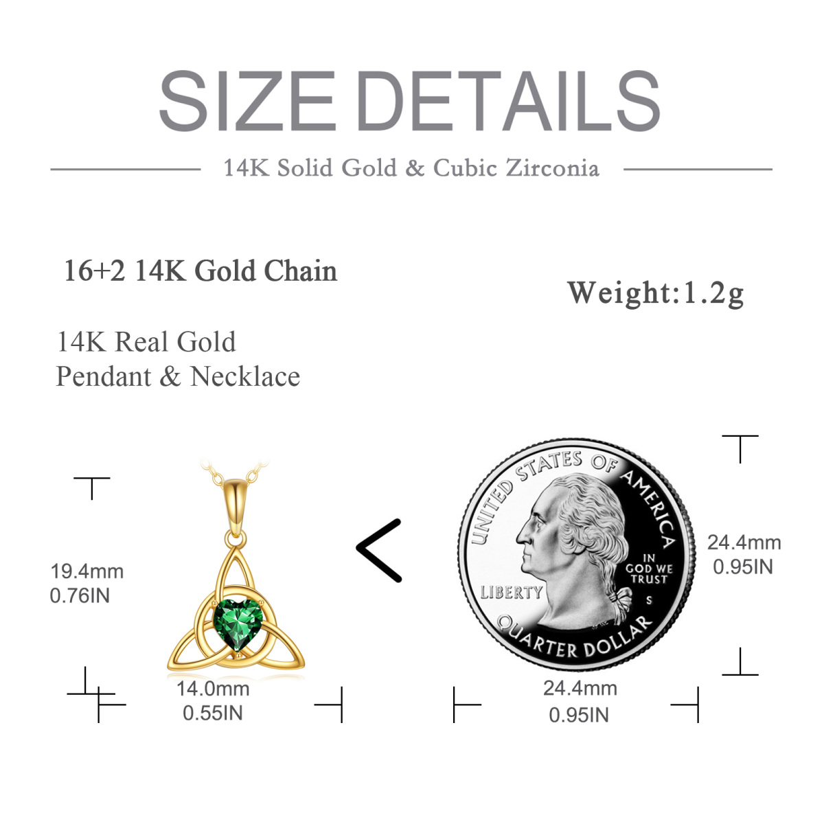 14K Gold Heart Crystal Celtic Knot Pendant Necklace-5