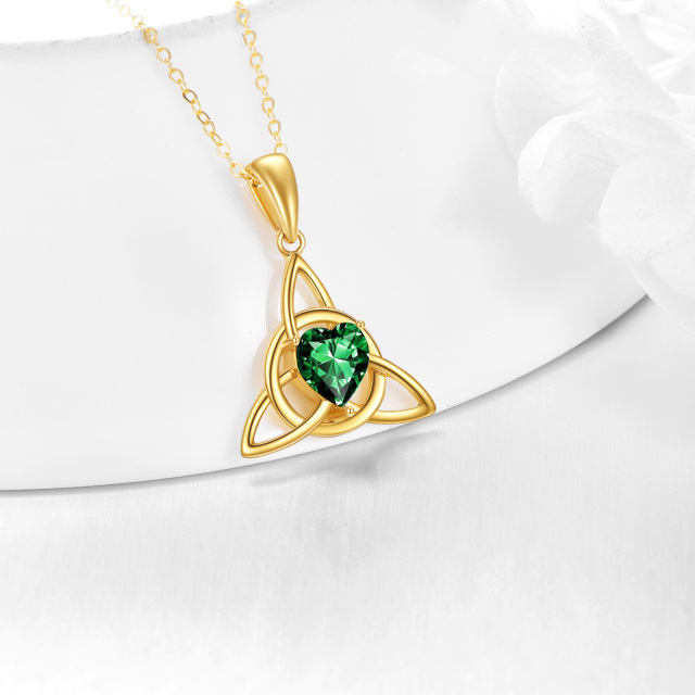 14K Gold Heart Crystal Celtic Knot Pendant Necklace-2