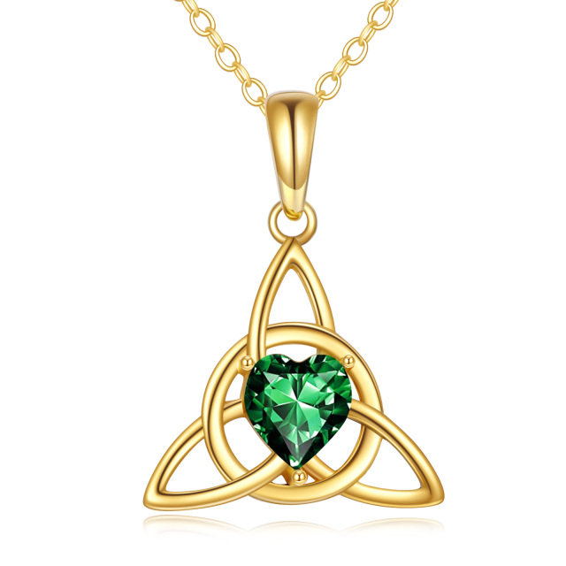 14K Gold Heart Crystal Celtic Knot Pendant Necklace-0