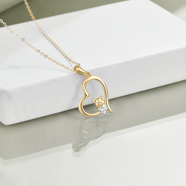 14K Gold Heart Cubic Zirconia Pig & Heart Pendant Necklace-2