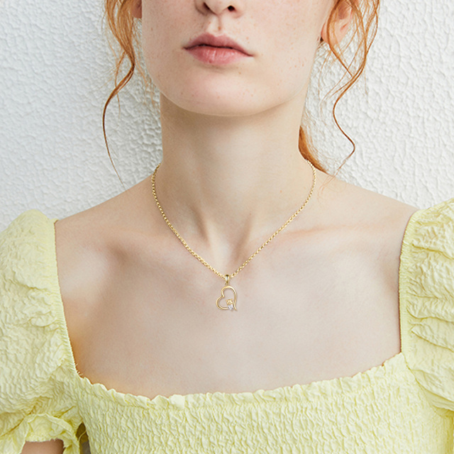 Collier en or 14K avec pendentif cochon et coeur en zircon cubique-1