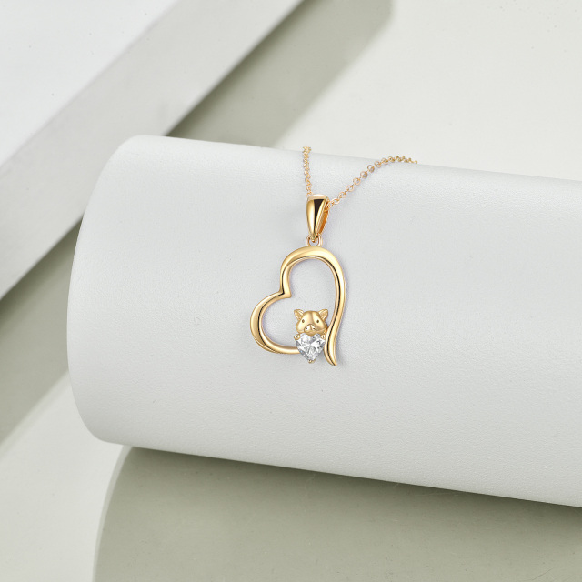14K Gold Heart Cubic Zirconia Pig & Heart Pendant Necklace-3