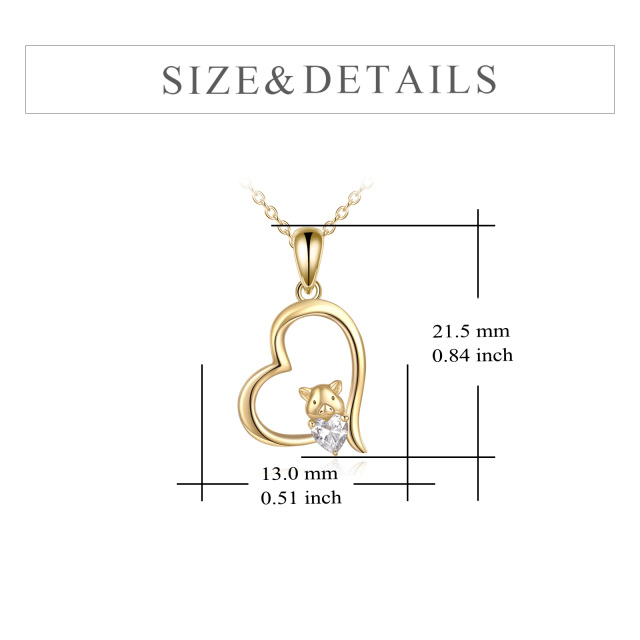 14K Gold Heart Cubic Zirconia Pig & Heart Pendant Necklace-5