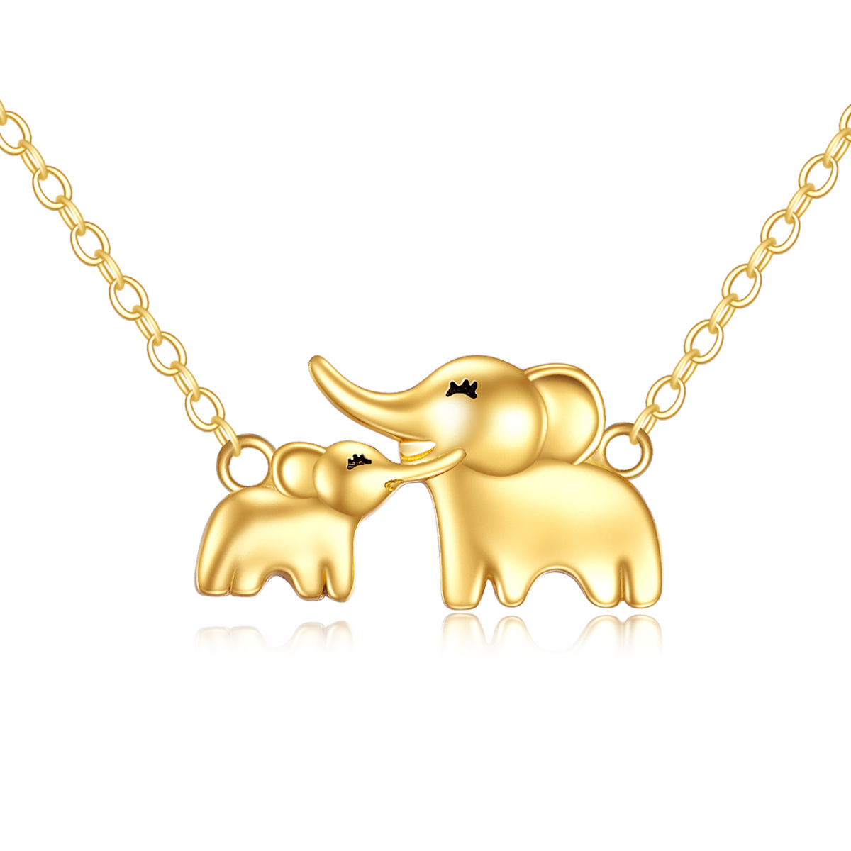 14K Gold Elephant & Parents & Children Pendant Necklace-1