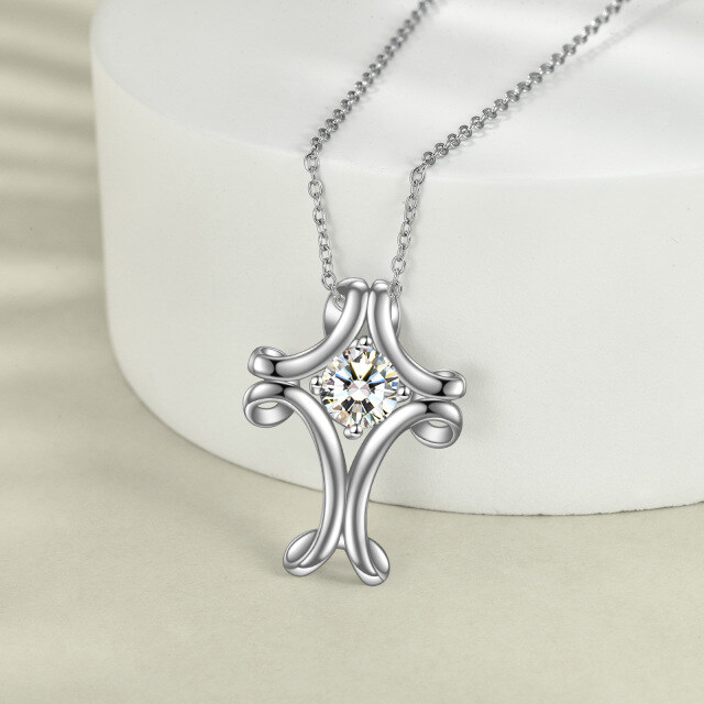 Sterling Silver Cubic Zirconia Celtic Knot & Cross Pendant Necklace-3