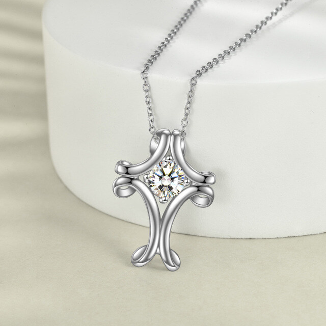 Sterling Silver Cubic Zirconia Celtic Knot & Cross Pendant Necklace-4