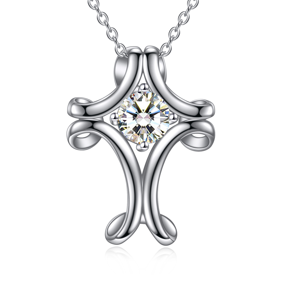 Sterling Silver Cubic Zirconia Celtic Knot & Cross Pendant Necklace-1
