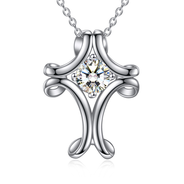 Sterling Silver Cubic Zirconia Celtic Knot & Cross Pendant Necklace-0