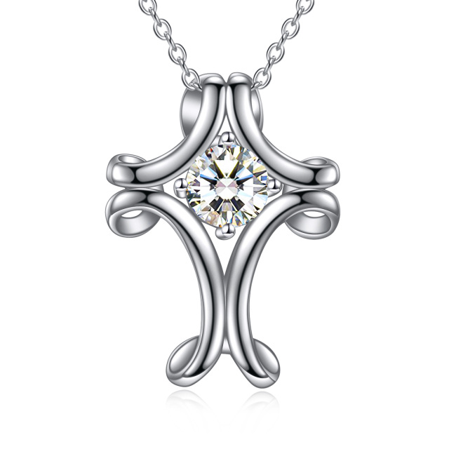 Sterling Silver Cubic Zirconia Celtic Knot & Cross Pendant Necklace-1