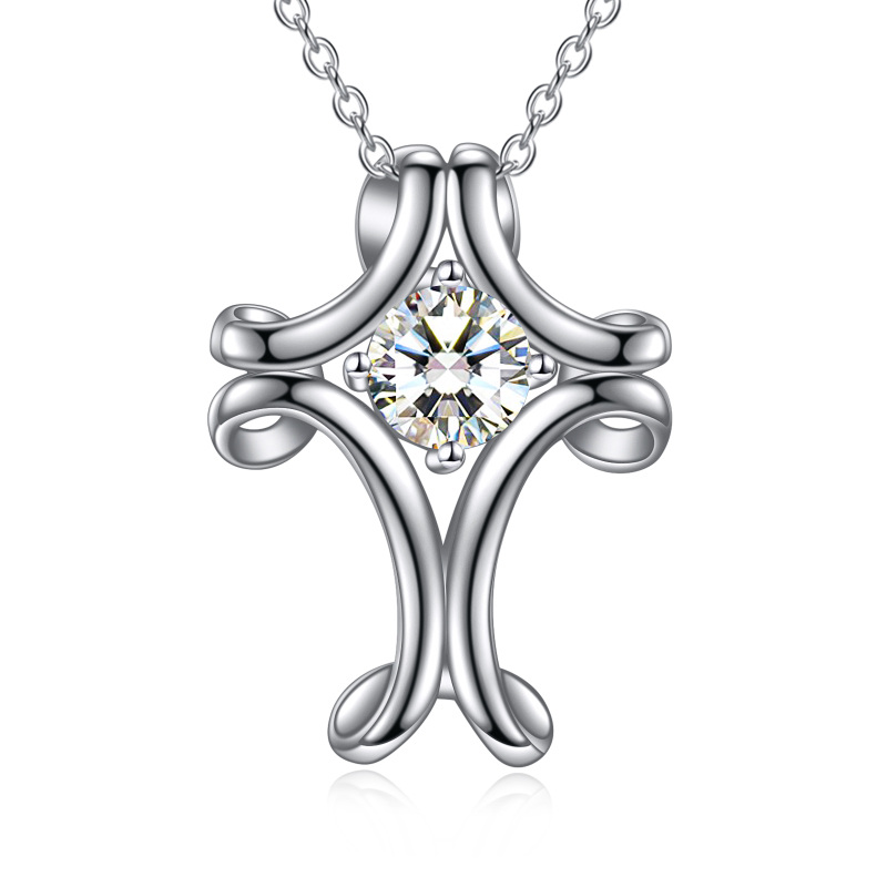 Sterling Silber Cubic Zirkonia Keltischer Knoten & Kreuz Anhänger Halskette