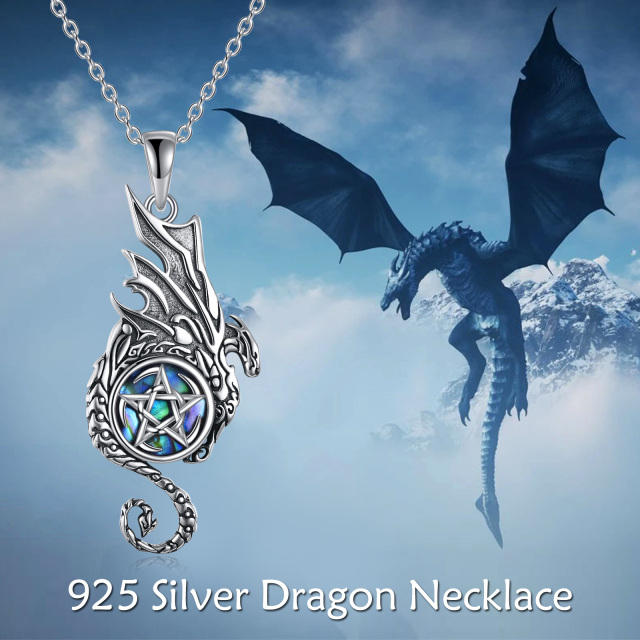 Sterling Silver Abalone Shellfish Dragon Pendant Necklace-5