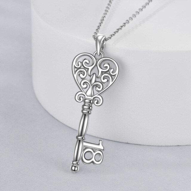 Sterling Silver Key Pendant Necklace-3