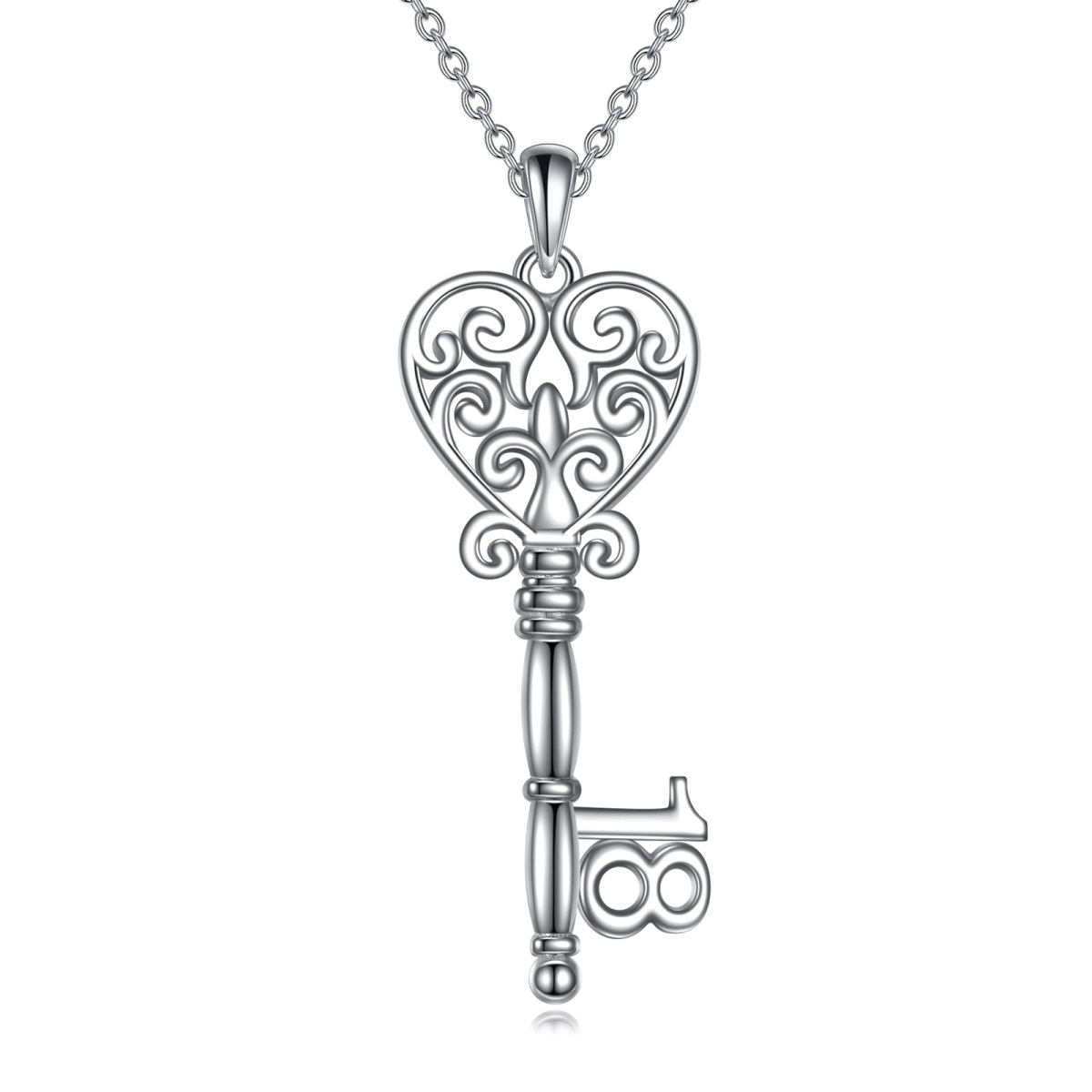Sterling Silver Key Pendant Necklace-1