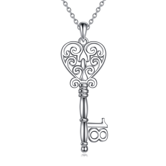 Sterling Silver Key Pendant Necklace-0