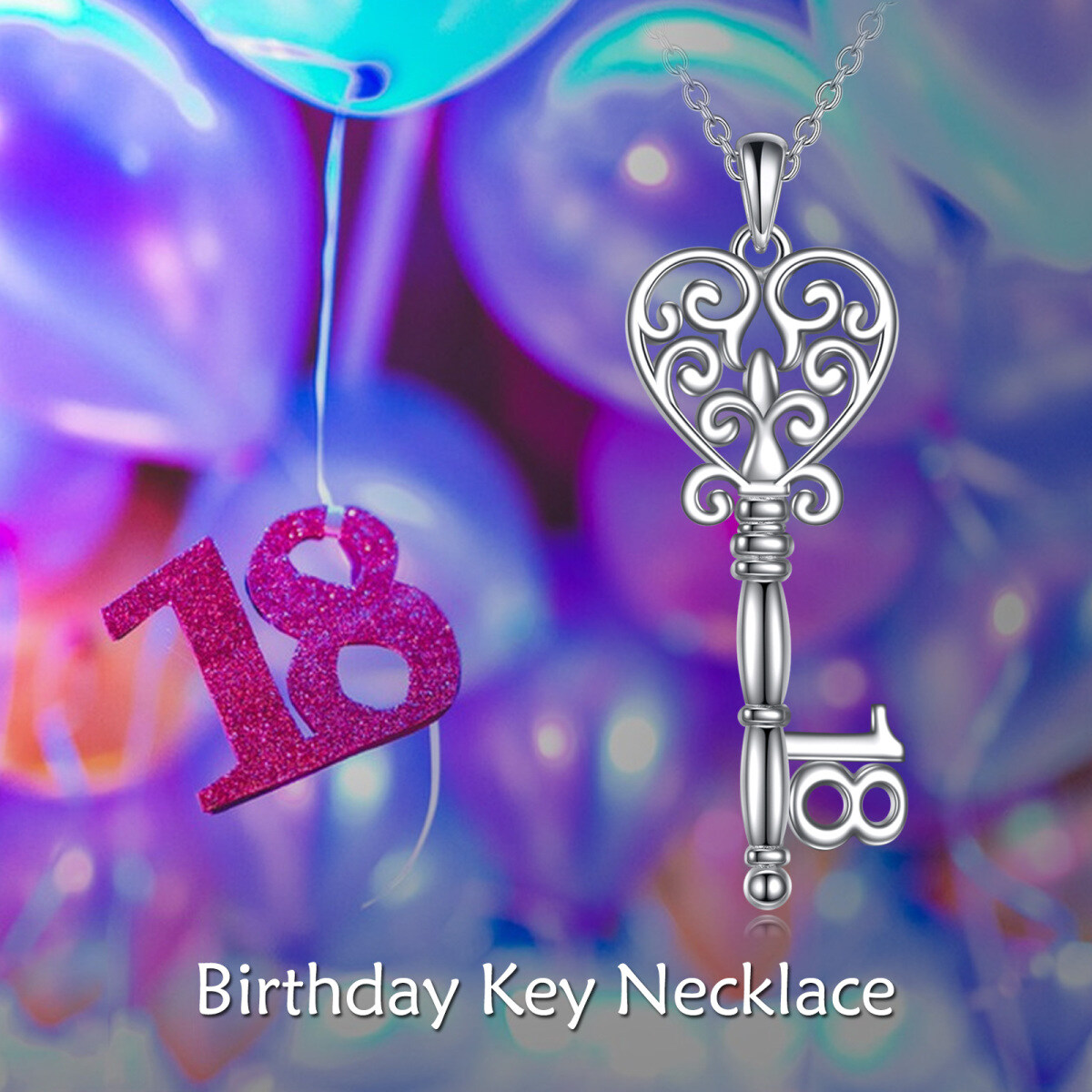 Sterling Silver Key Pendant Necklace-6