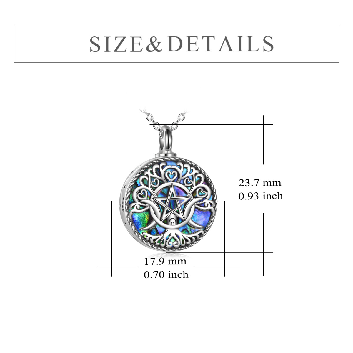 Sterling Silber kreisförmig Abalone Muschel Dreifach Mond Göttin Urne Halskette mit eingra-5