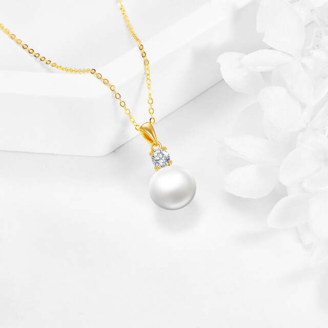 14K Gold Round Pearl Pendant Necklace-3
