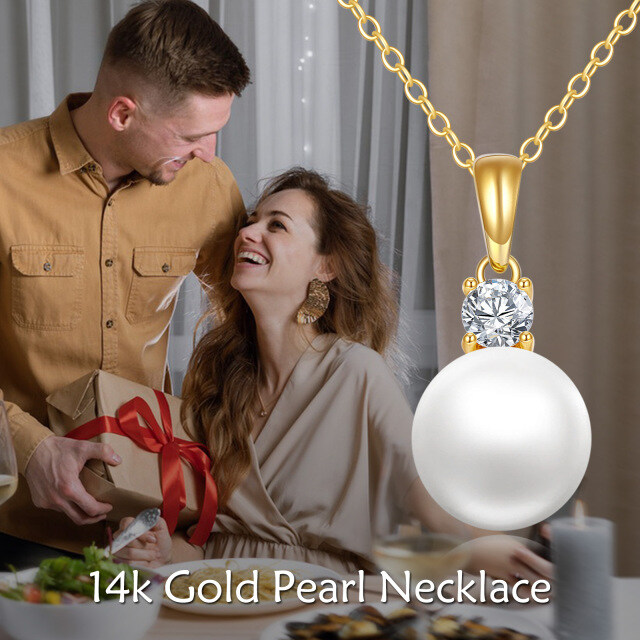 14K Gold Round Pearl Pendant Necklace-4